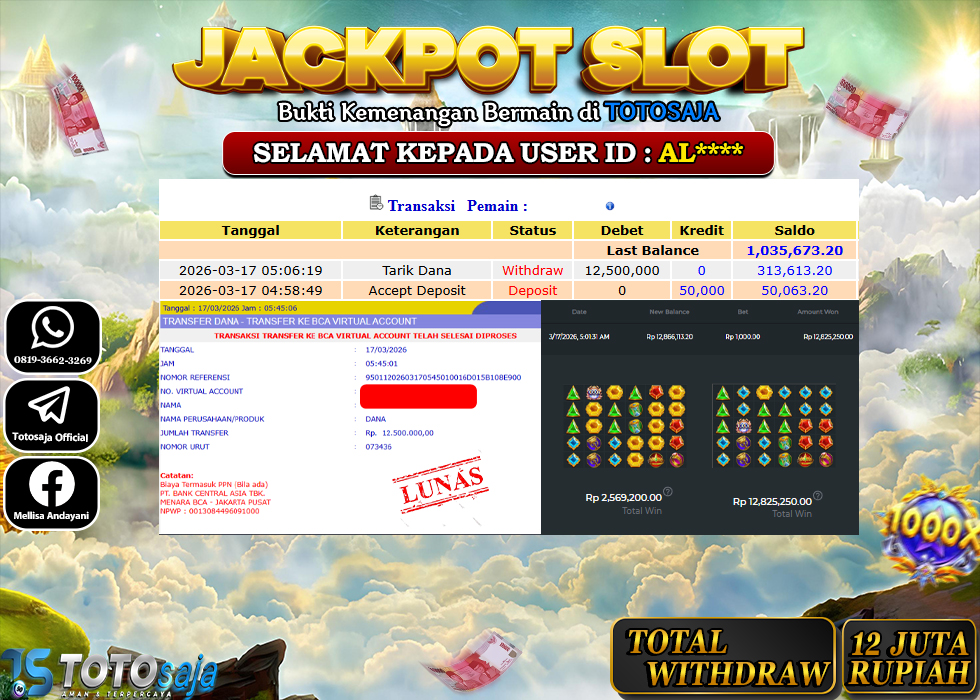 TOTOSAJA JACKPOT SLOT ONLINE GATES OF OLYMPUS 1000 Rp.12.500.000,- LUNAS