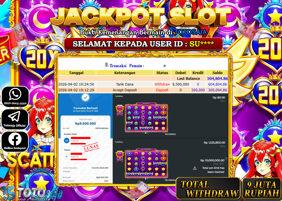 TOTOSAJA JACKPOT SLOT ONLINE STARLIGHT PRINCESS SUPER Rp.9.500.000,- LUNAS