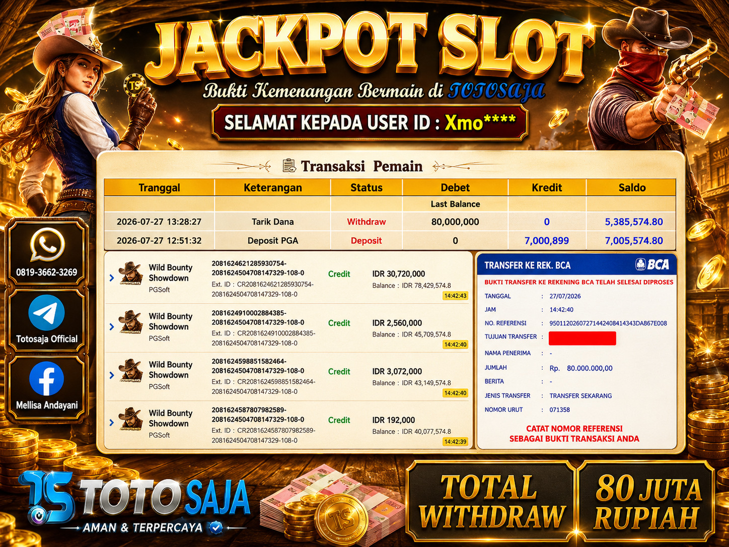 TOTOSAJA JACKPOT SLOT ONLINE WILD BOUNTY SHOWDOWN Rp.80,000.000,- LUNAS